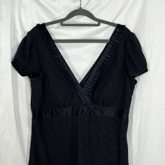 Phoebe Couture Navy Empire‎ Waist Surplice Neckline Pleated Bottom Dress Size 12 - Picture 2 of 14
